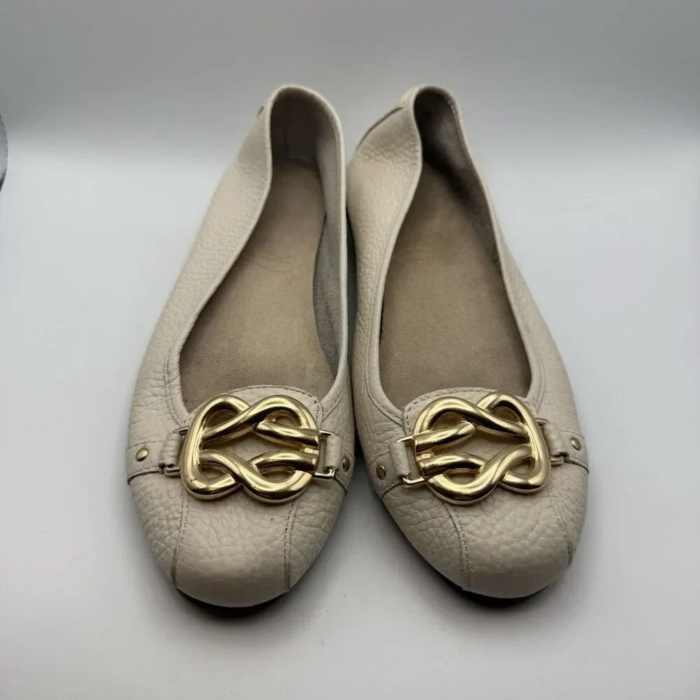 Aerosoles Big Bet Cream Loafers Ballet Flats Gold Buckle Sz 6 1/2 M Comfortable